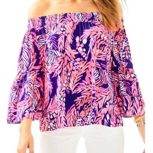 Lilly Pulitzer Navy Tobyn Off The Shoulder Blouse